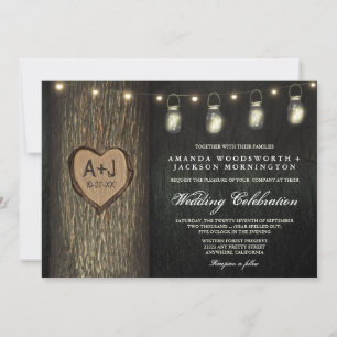 Invitation Initiales sculptées Jars Oak Tree Wedding Invitati