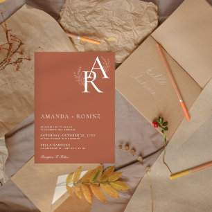 Invitation Initiales simples Élégant Mariage en terre cuite