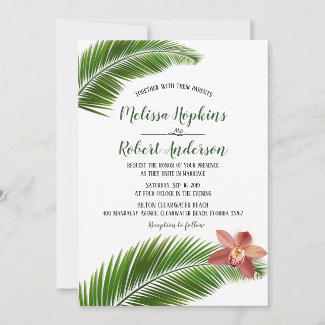 Invitation Inivées de Mariages floraux tropicaux de l'orchidé (Devant)