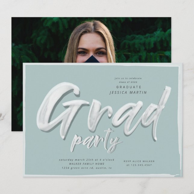 Invitation Ink script graduation de l'invitation de la fête p (Devant / Derrière)