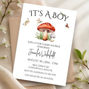 Invitation Insectes de champignon Baby shower de garçon de fo