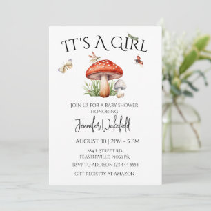 Invitation Insectes de champignons Bois Forêt Baby shower fil