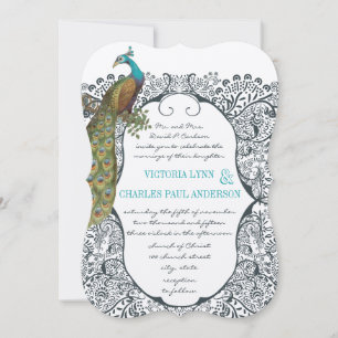 Invitation Inséparable Motif Whimsical Peacock de la marine M