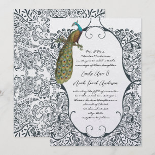 Invitation Inséparable Motif Whimsical Peacock de la marine M