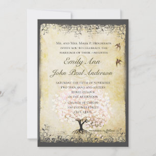 Invitation Inséparable Romantique Feuille Coeur Pink Tree Mar
