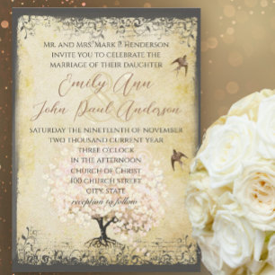 Invitation Inséparable Romantique Feuille Coeur Pink Tree Mar