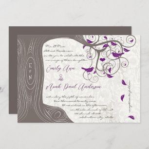 Invitation Inséparable violet rustique Mariage d'arbre romant