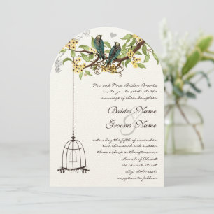Invitation Inséparables Birdcage Jaune & Arbre Turquoise en f
