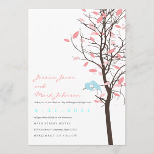 Invitation Inséparables en arbre - rose et bleu