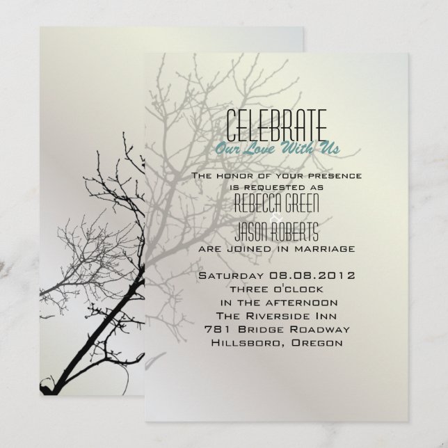 Invitation Inséparables modernes Arbre blanc Mariage Invitati (Devant / Derrière)