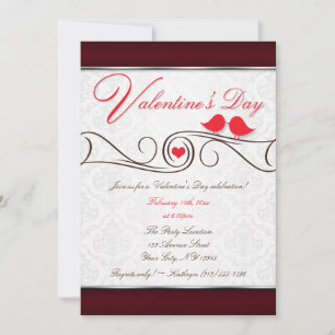 Invitation Inséparables rouges Damask Valentine's Day