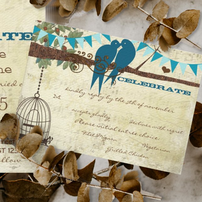 Invitation Inséparables turquoises assis dans un mariage d'ar (Créateur téléchargé)