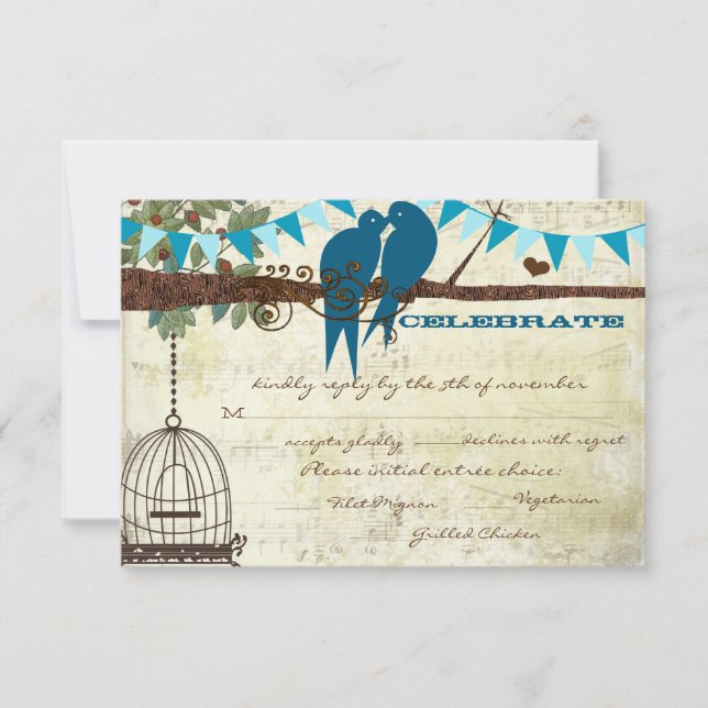 Invitation Inséparables turquoises assis dans un mariage d'ar (Devant)