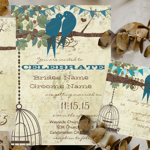 Invitation Inséparables turquoises assis dans un Mariage de B