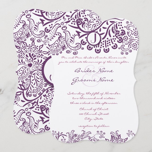 Invitation Inséparables violets Conte de fées Monogrammes Mar (Devant / Derrière)