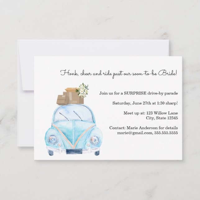 Invitation Insérez l'invitation Drive By Bridal Showback (Devant)