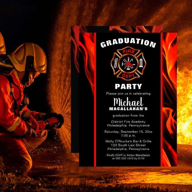 Invitation Insigne incendie pompier pompier Parti de graduati (Créateur téléchargé)