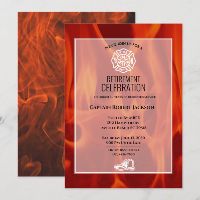 Invitation Insigne incendie pompier pompier Parti de retraite (Devant / Derrière)