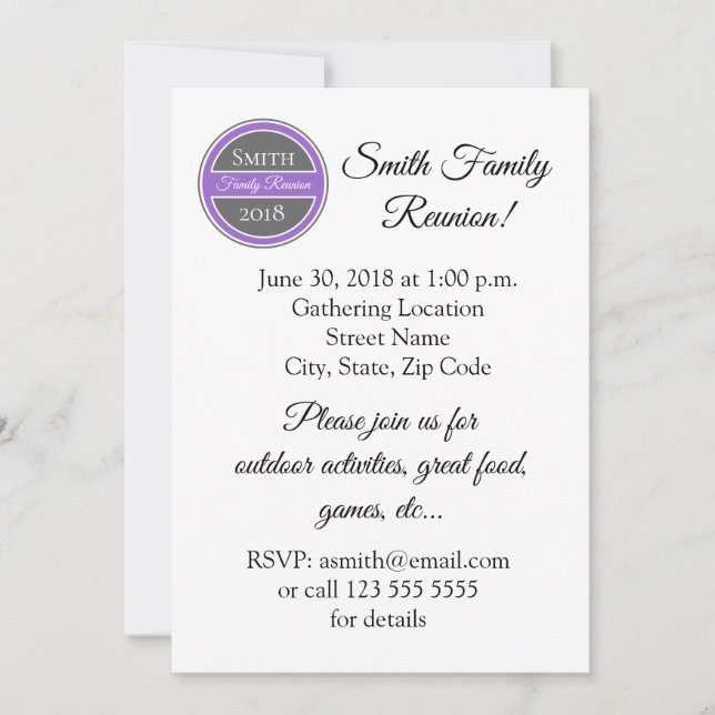 Invitation Insigne violet de la réunion familiale (Devant)
