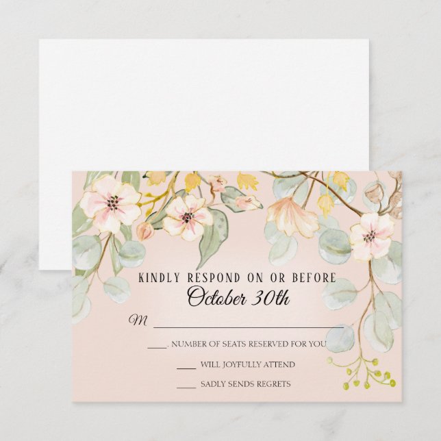 Invitation Inspiration Naturelle Rose Pâle Péché Aquarelle RS (Devant / Derrière)