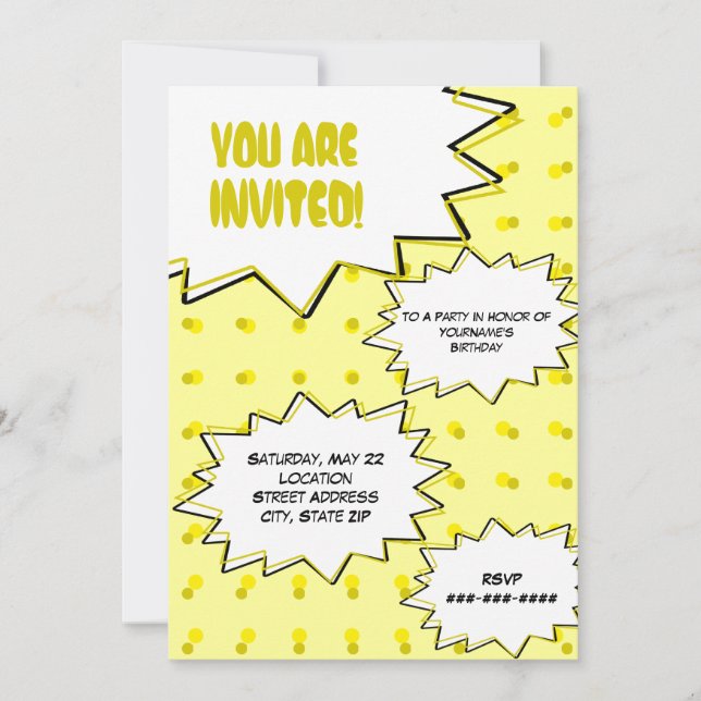 Invitation inspirée de la bande dessinée de la pop (Devant)