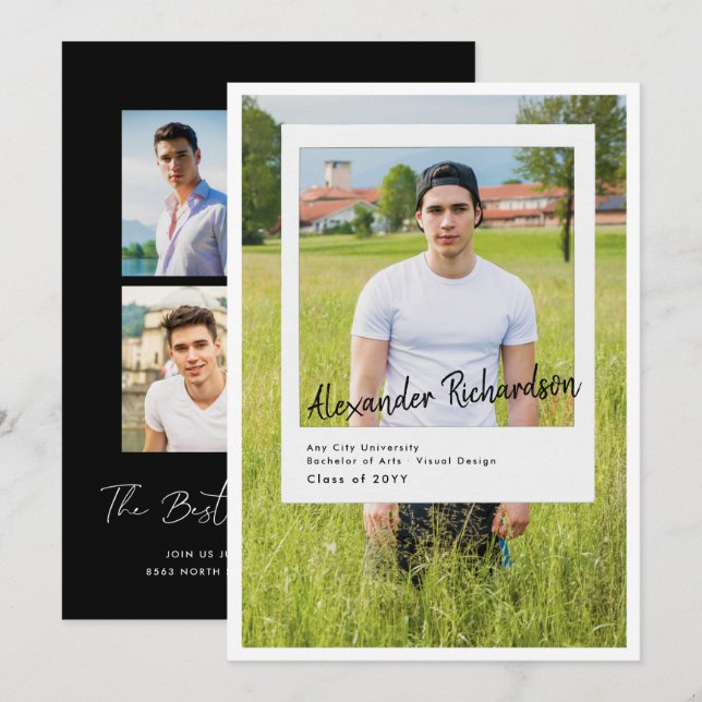 Invitation Instantané autographié | 5 Fête de graduation phot (Devant / Derrière)