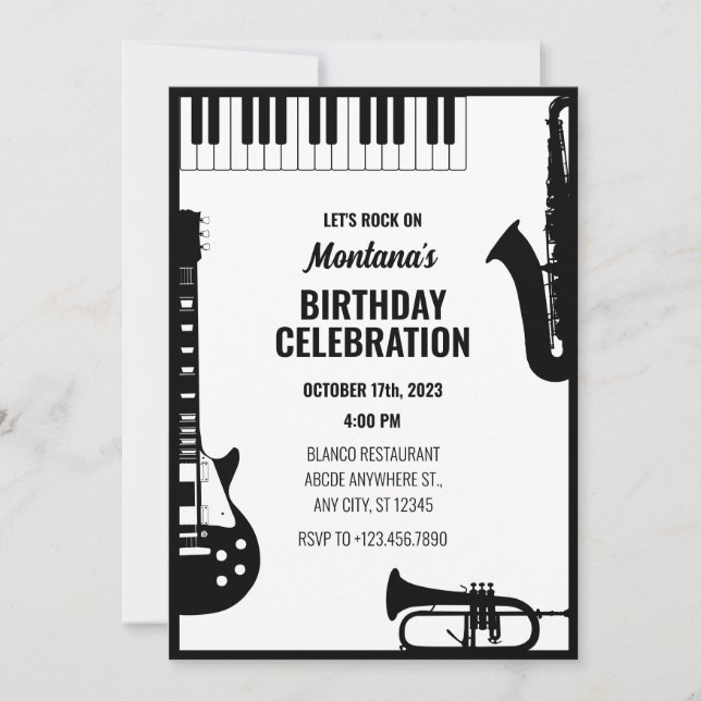 Invitation Instruments de musique jazz (Devant)
