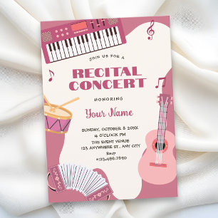 Invitation Instruments de musique roses récital de musique
