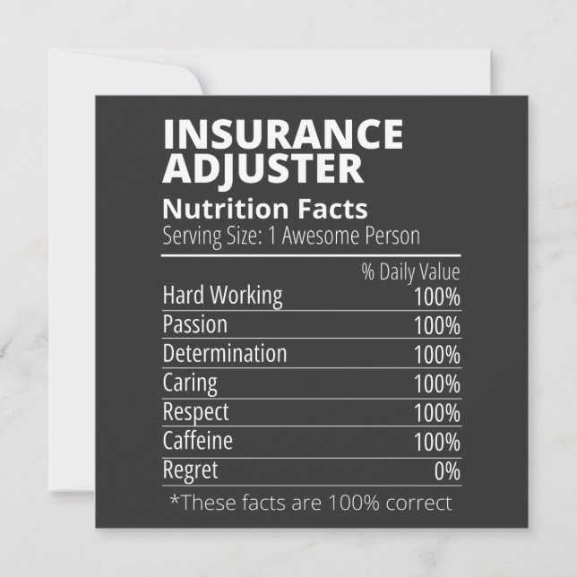 Invitation Insurance Adjuster Nutrition Facts Funny (Devant)