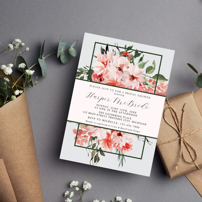 Invitation Intemporel Floral Blush Fête des mariées de verdur (Créateur téléchargé)