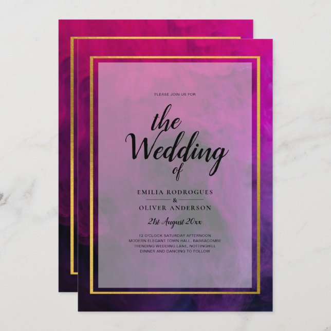 Invitation Intense Magenta Plum Purple Encre Mariage INVITE (Devant / Derrière)