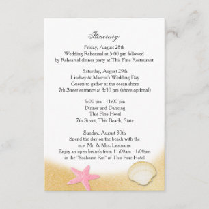 Invitation Intinéraire Mariage rose de Sparkle Beach Seashell