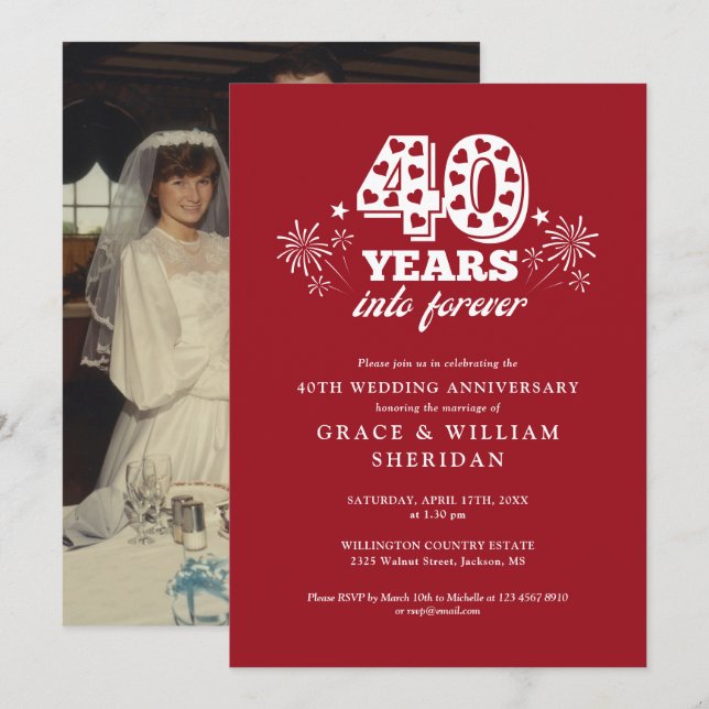 Invitation Into Forever Ruby 40th Mariage Anniversary Photo (Devant / Derrière)