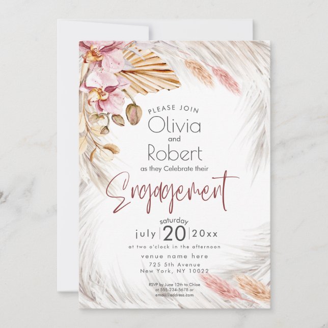 Invitation Inv Rustique Bourgogne Rose Floral Ivory Herbe de  (Devant)