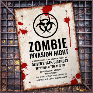 Invitation Invasion de zombies avec taches de sang et panneau