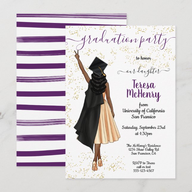 Invitation Invi de graduation pour filles afro-américaines pe (Devant / Derrière)