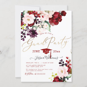 Invitation Invi du PixDezines Floral Watercolor Graduation Pa