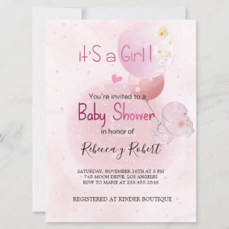 INVITATION INVITACIÓN BABY SHOWER CUTE HIPO. POUR BÉBÉ FILLE