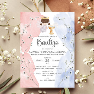 Invitation Invitacion Bautizo Angel Girl Fleurs mignonnes Bap