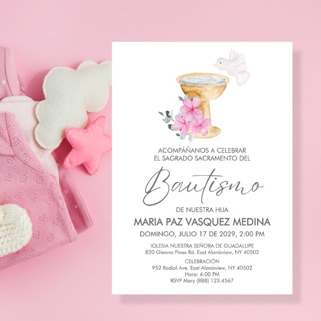 Invitation Invitacion Bautizo Chalice Fleurs roses Baptême (Créateur téléchargé)