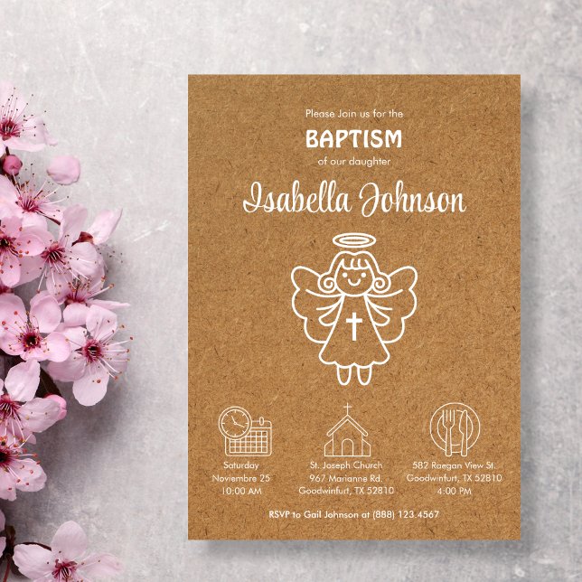 Invitation Invitacion Bautizo Cute Girl Angel Baptême (Créateur téléchargé)