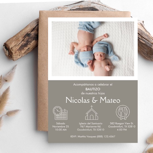 Invitation Invitacion Bautizo for Twin Boys Personnaliser Bap (Créateur téléchargé)