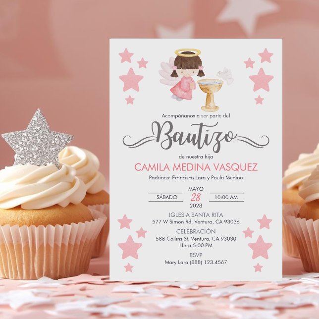 Invitation Invitacion Bautizo niñas Baptism Cute Twins Angles (Créateur téléchargé)