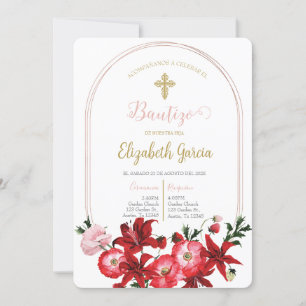 Invitation Invitación con flor roja para bautismo