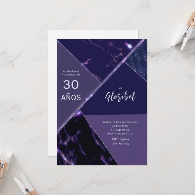 Invitation Invitación de 30 Años Mujer (Devant/Arrière en situation)