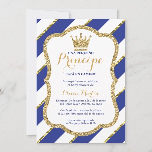 Invitation Invitación de Baby shower para un príncipe (Devant)