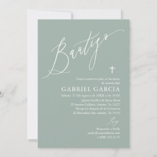 Invitation Invitación de bautismo de niño verde salvia