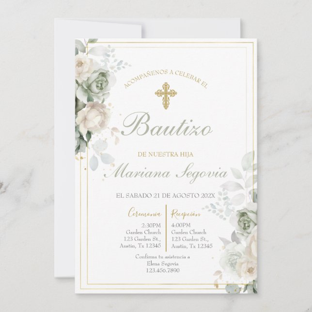 Invitation Invitación de bautismo sage en español (Devant)