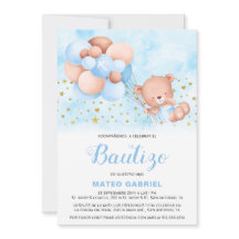 Invitación de Bautizo para Niño con Oso Baptism