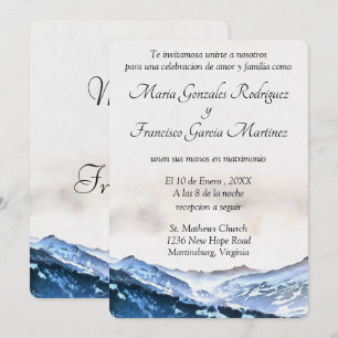 Invitation Invitacion de Boda Acuarela Montaña Brumosa Azul